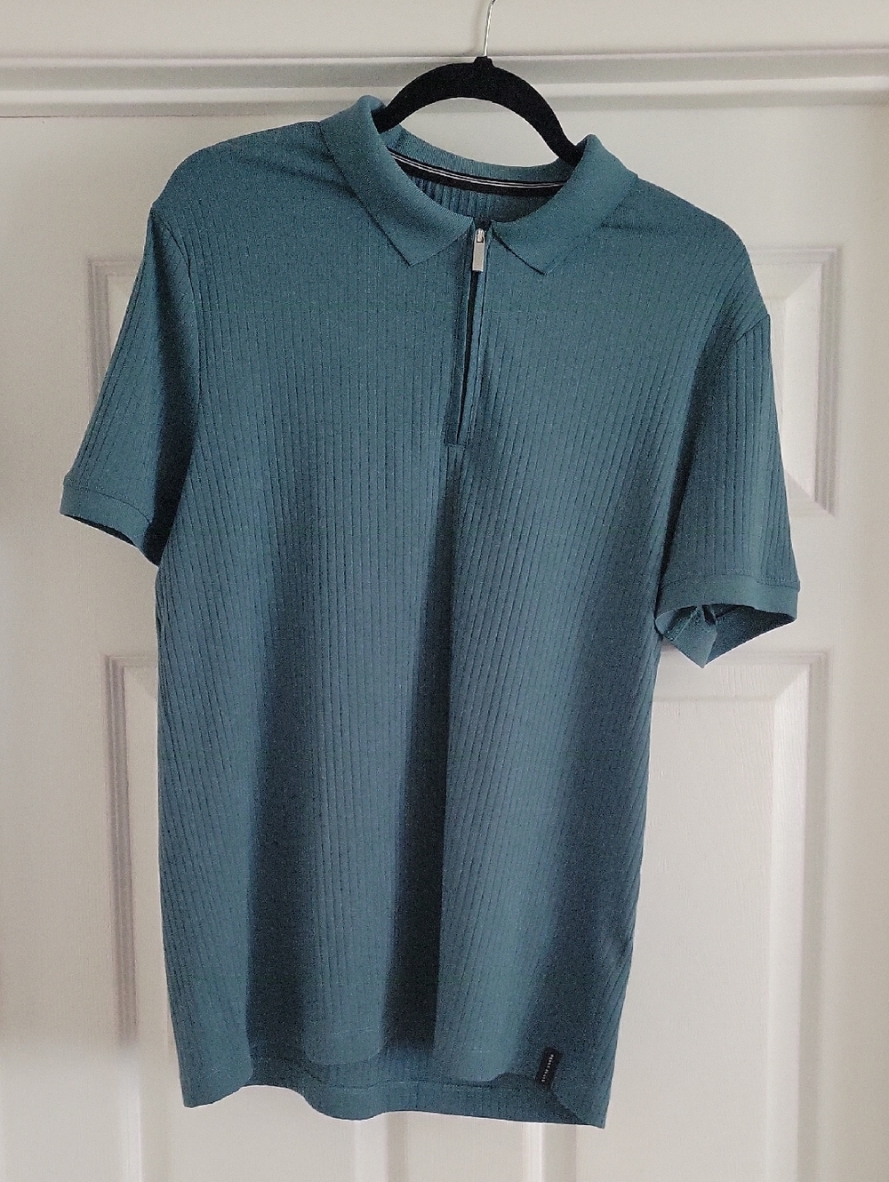 Perry Ellis Teal Short-Sleeve Ribbed Zip Polo